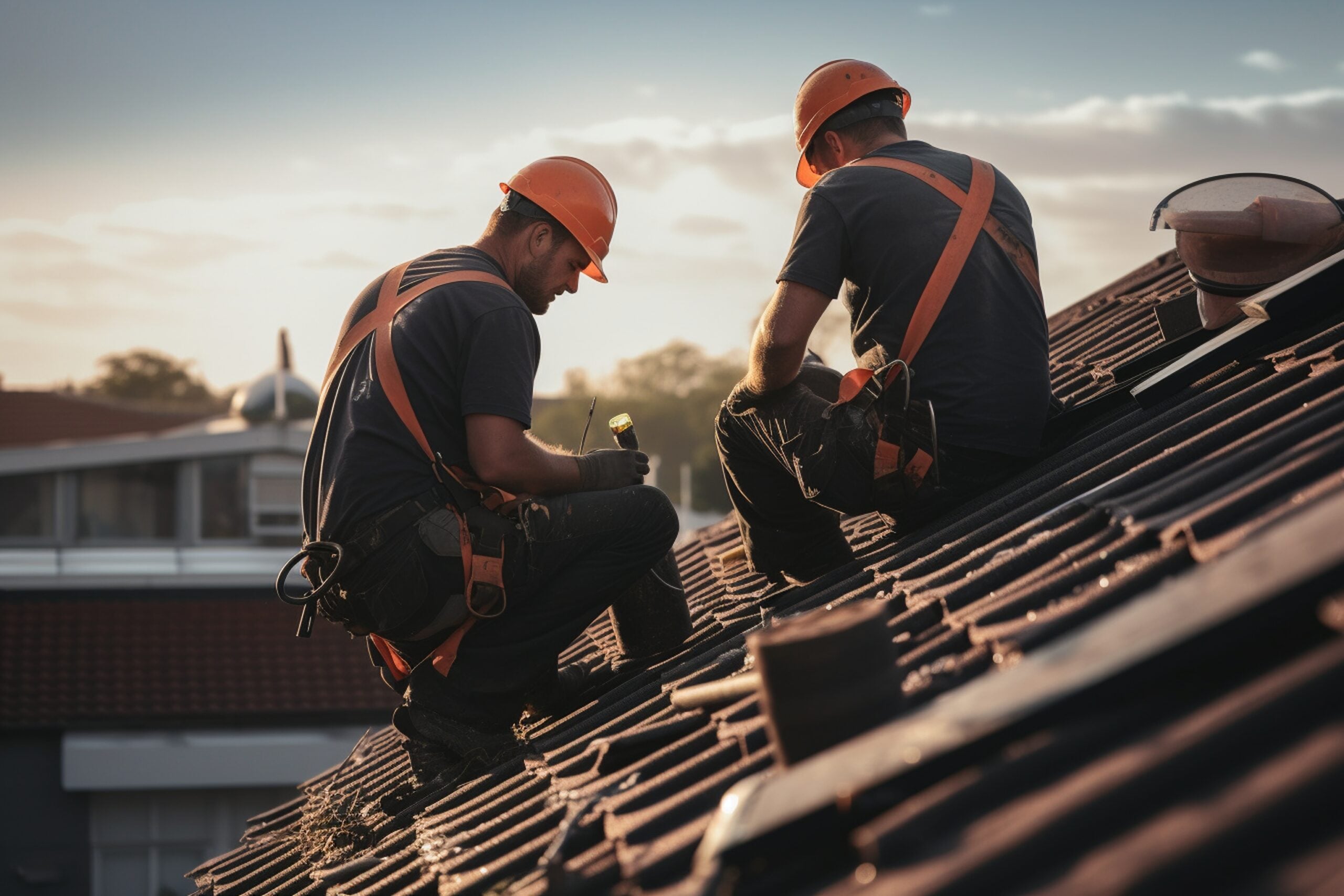photo full shot roofers working together with helmets scaled